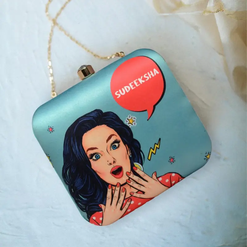 Woman Emerald Green Customised Name Clutch