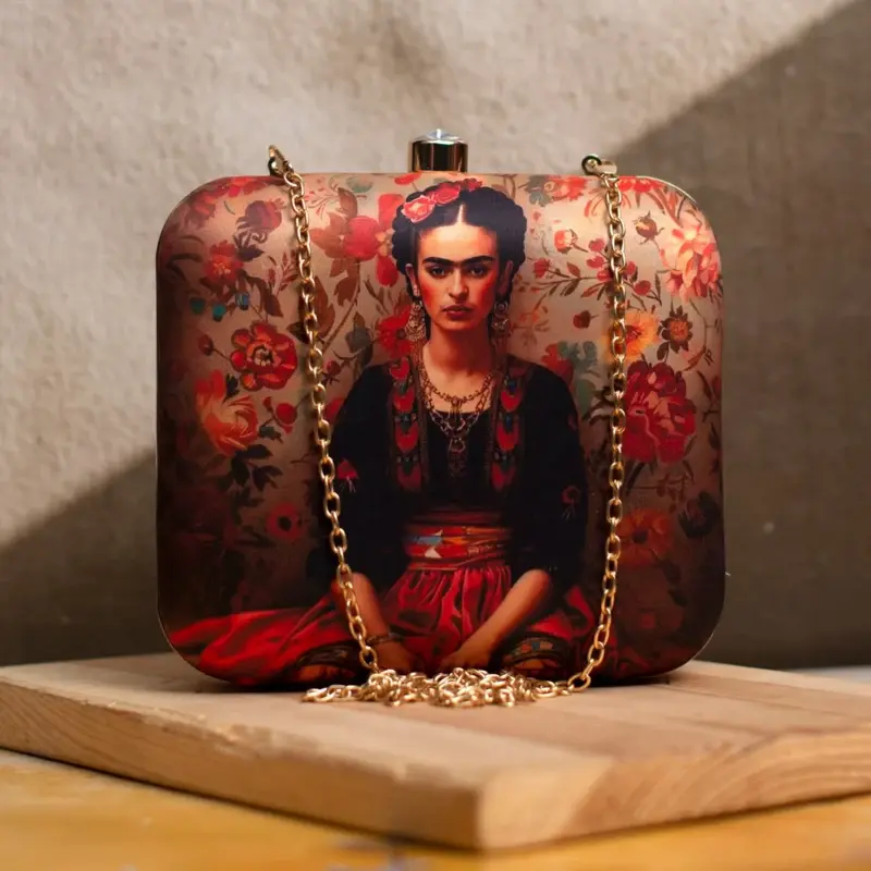Woman Floral Frida Kahlo Printed Clutch