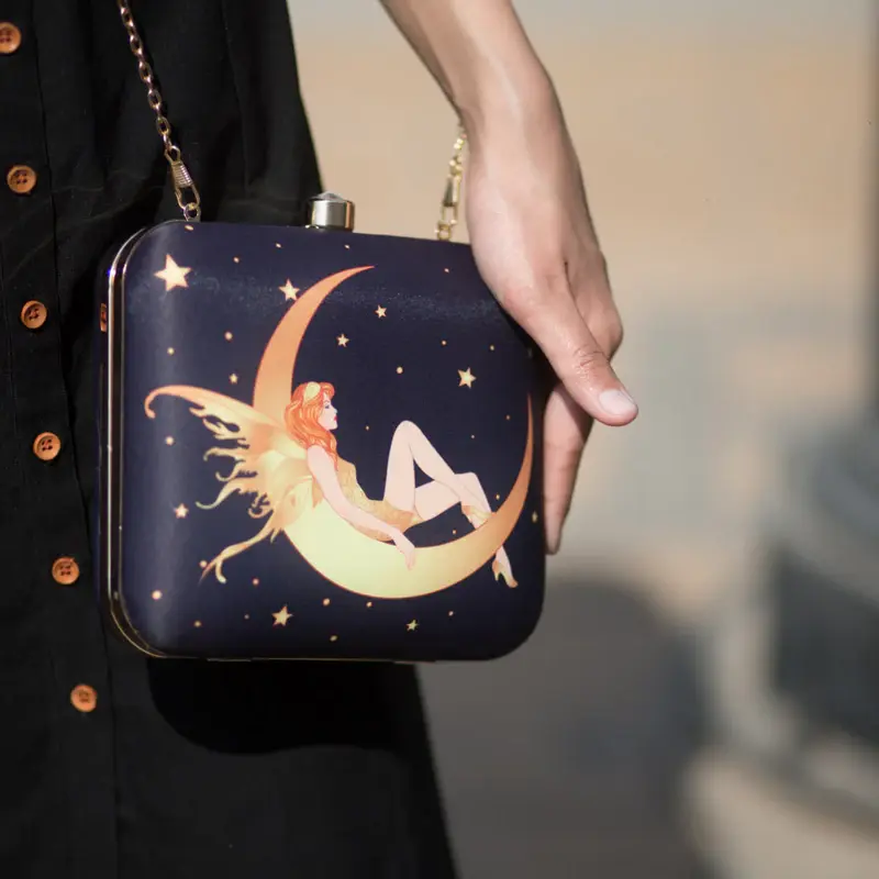 Women Moonlight Princess Portrait on Star Navy Blue Background