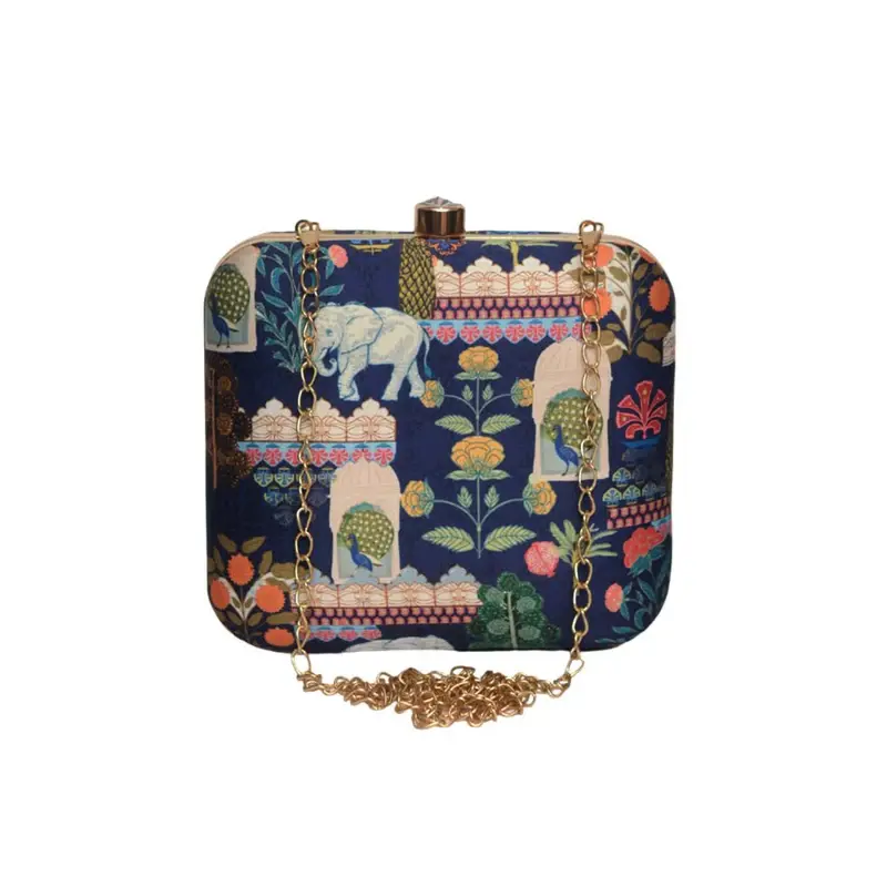 Women Blue Theme Botanic Printed Clutch