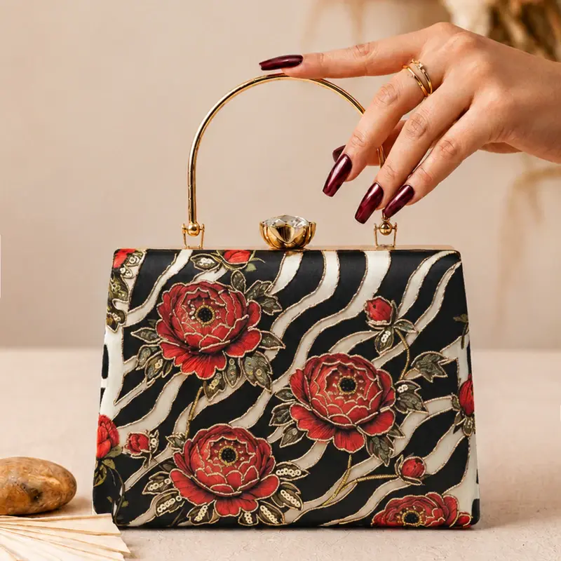 Woman Zebra Floral Luxury Statement Clutch