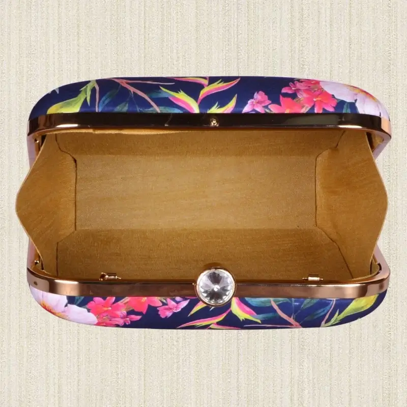 Women Dark Blue Floral Printed Clutch