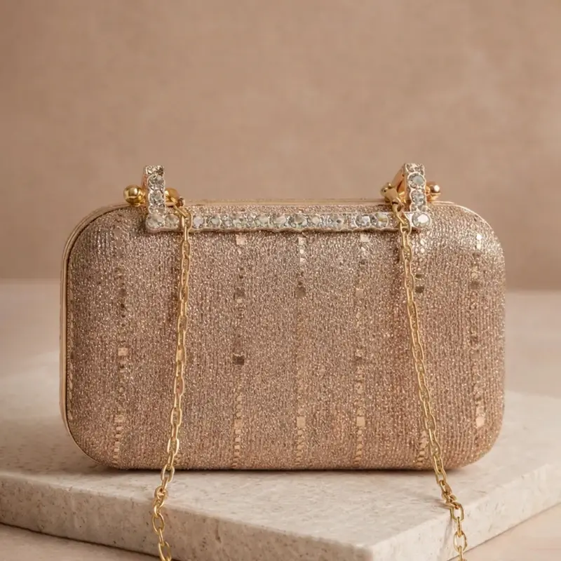 Woman Champagne Glimmer Embroidery Clutch