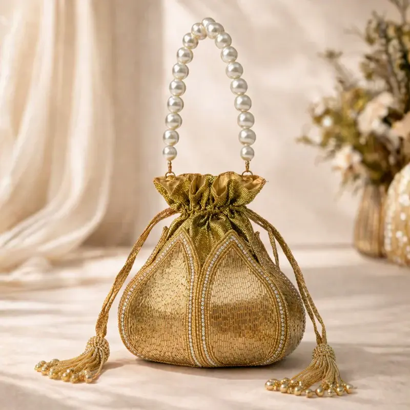 Woman Royal Golden Pearl Potli