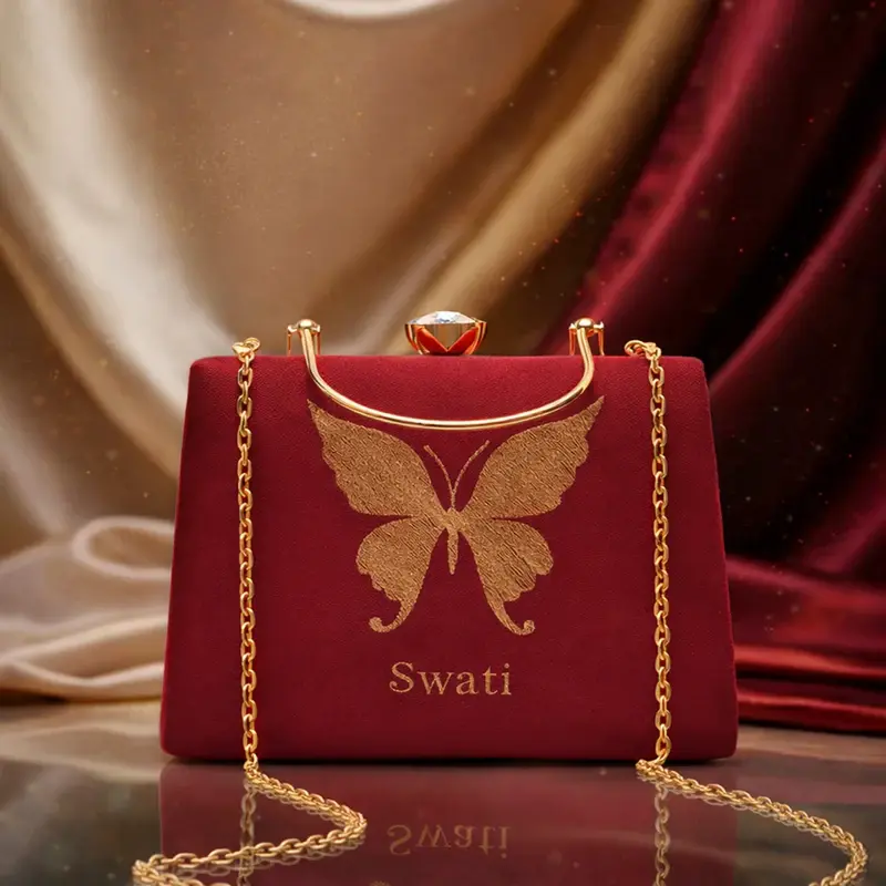 Women Butterfly Embroidery Name Customized Clutch