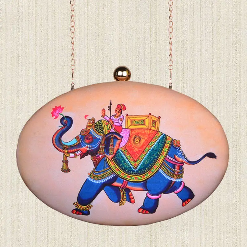 Women Oval Elephant Print Clutch