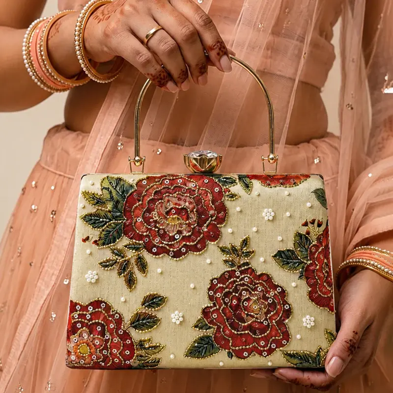 Women Vintage Rose Garden Embellished Clutch