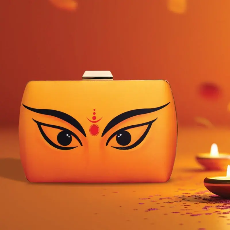Women Durga Eyes Yellow Printed Clutch