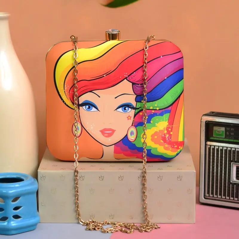Woman Rainbow Printed Clutch