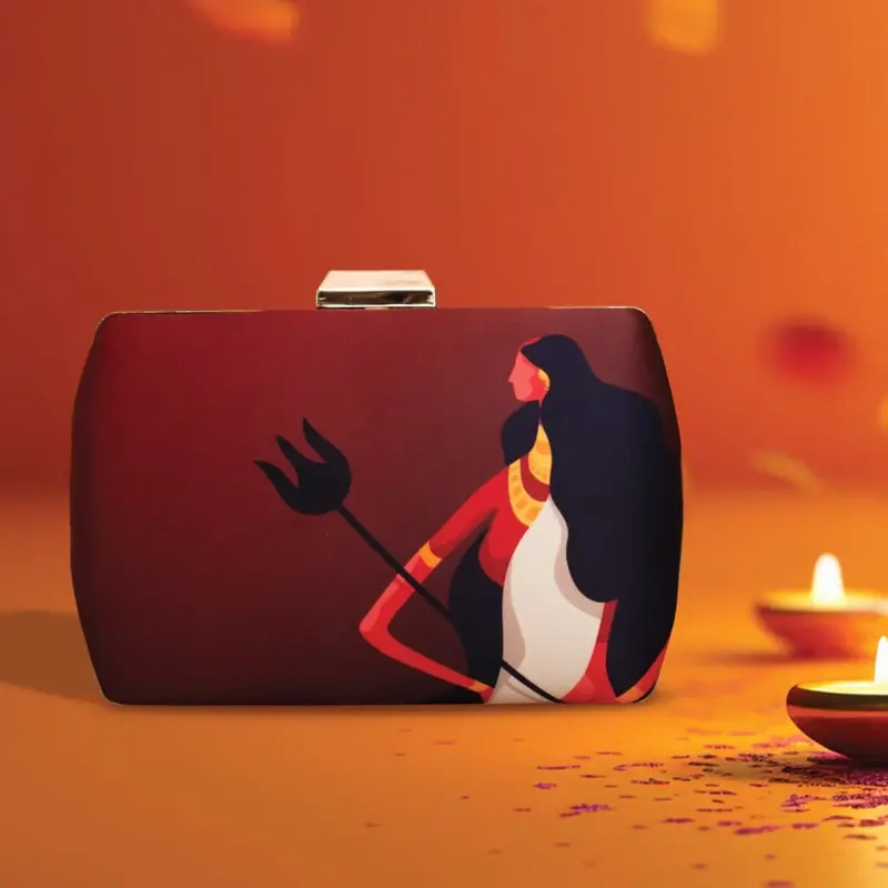Women Maroon Durga Printed Clutch