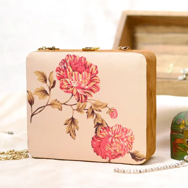 Women Red Flower Design Printed MDF Clutch