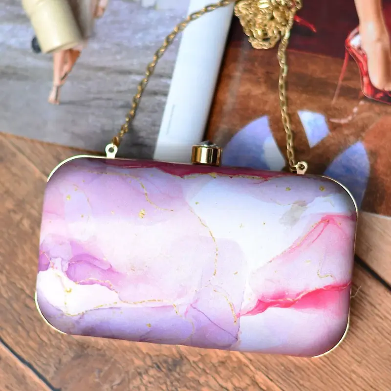 Woman Purple-White Resin Print Clutch