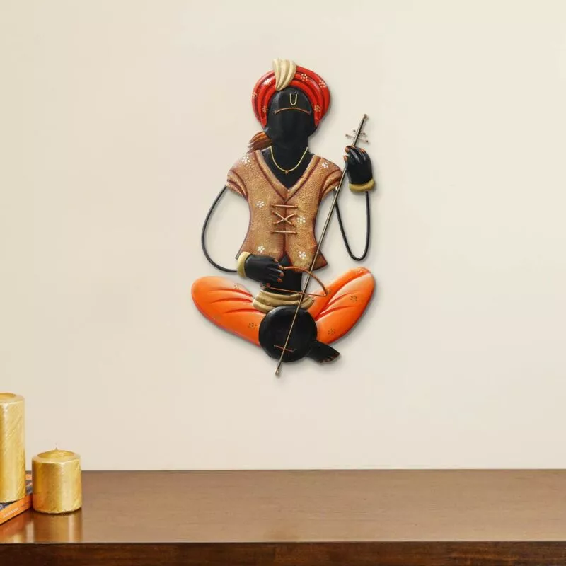 Musician Tribal Playing Veena Handcrafted Iron Wall Hanging