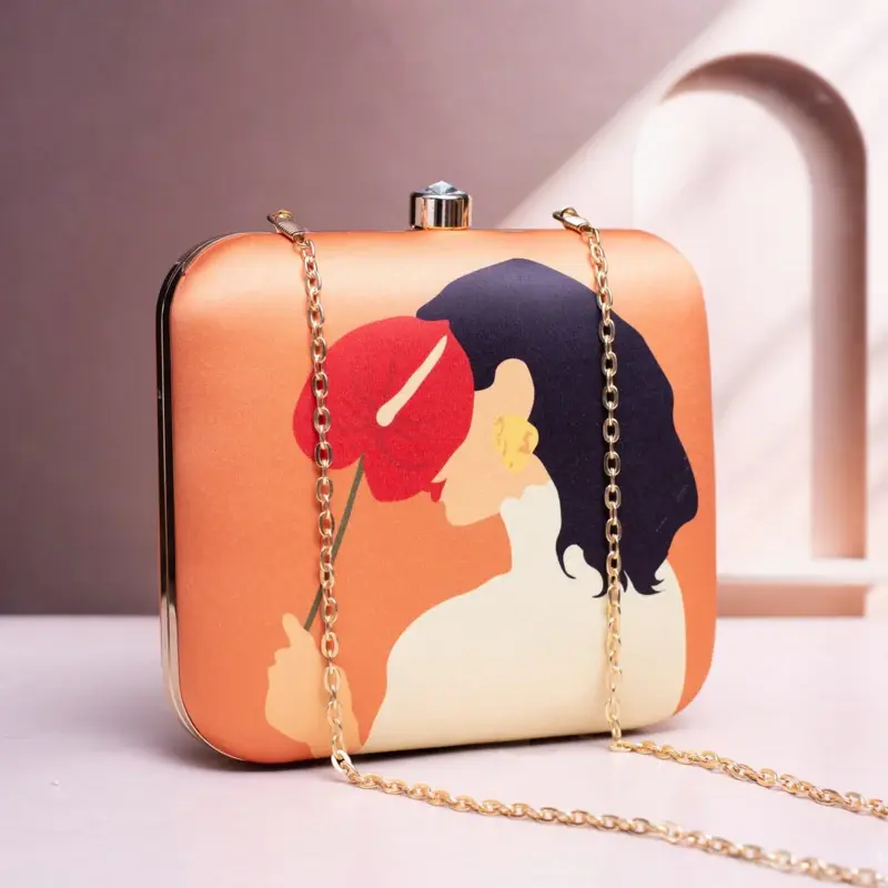 Women Orange Colour Shy Woman Portrait Clutch