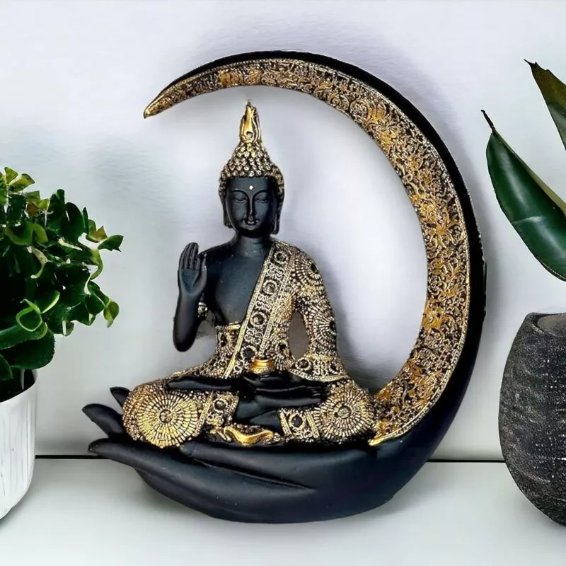 Antique Big Meditating Moon Buddha Statue Showpiece for Home Decor - Living Room - Office - Gifting - Lord Buddha Idol Polyresin Decorative Figurine