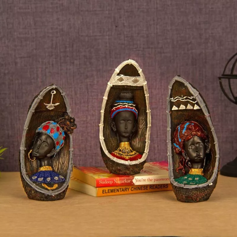 African Lady Figurines Showpieces for Living Room Side Table Wall Shelf Decor Home Decoration (Pack of 3 Figurines)