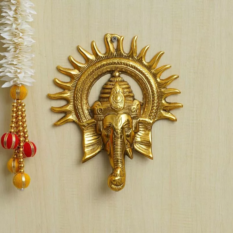 Lord Ganesha with Sun Decorative Metal Wall Hanging Art Decorative Showpiece for Wall