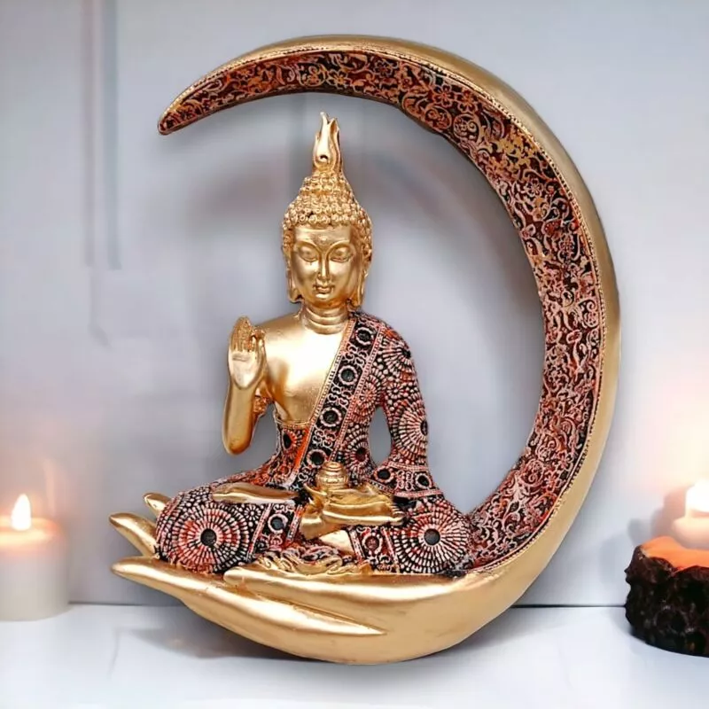 Antique Big Meditating Moon Buddha Statue Showpiece for Home Decor - Office Decor - Gifting - Lord Buddha