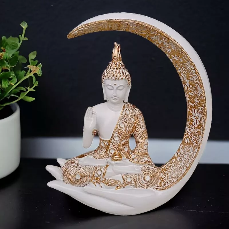 Antique Big Meditating Moon Buddha Statue Showpiece for Home Decor - Office Decor - Gifting - Lord Buddha Idol Polyresin Decorative