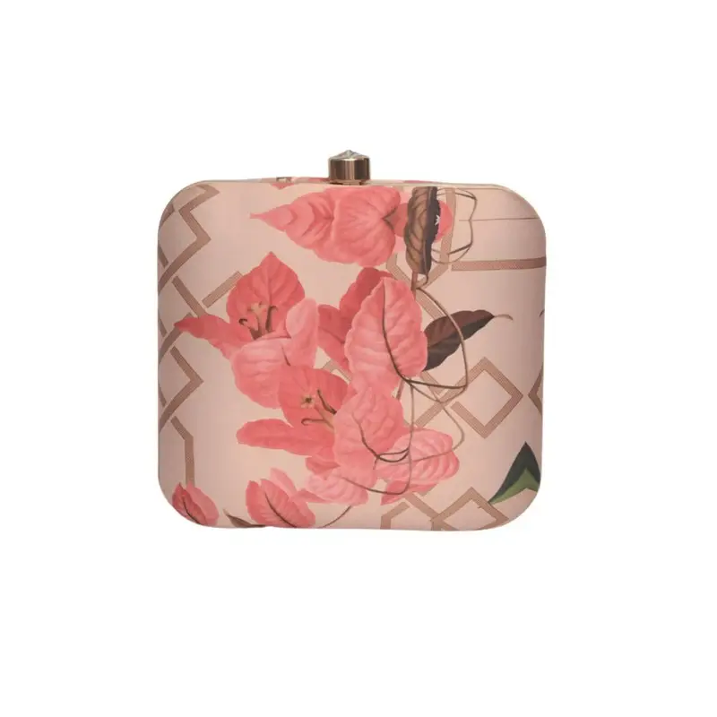 Women Pink Leaf Printed Clutch