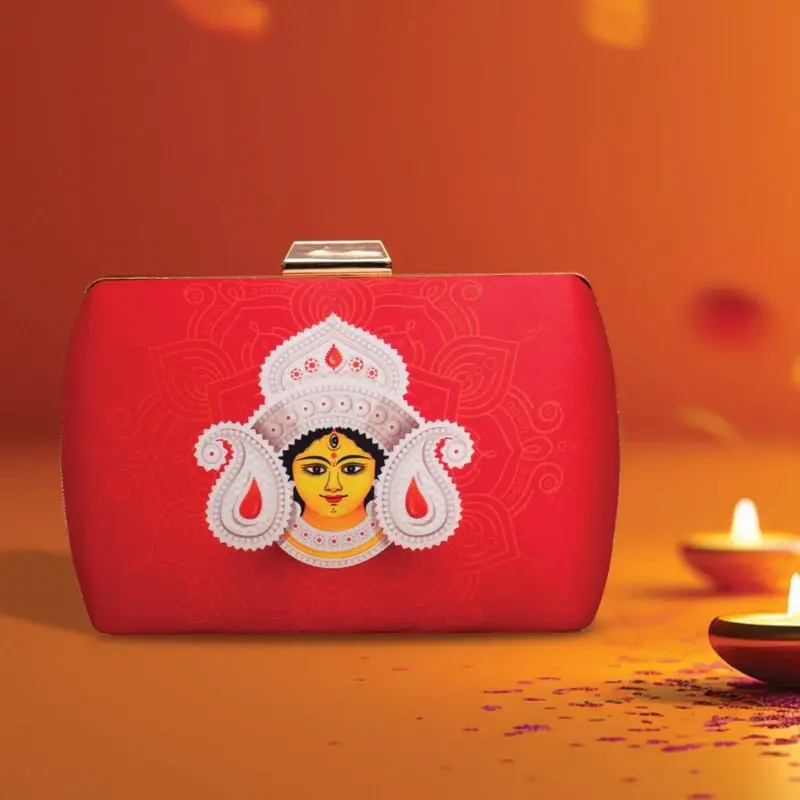 Women Red Durga Face Printed Clutch