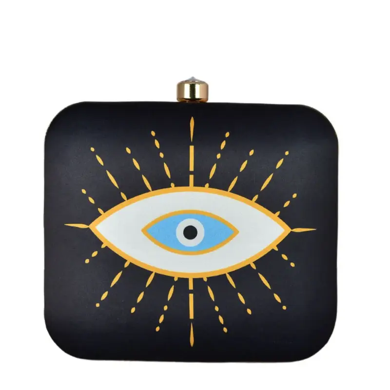 Woman Orange-White Evil Eye Printed Clutch