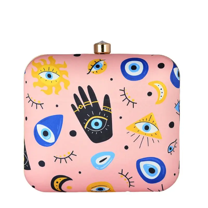 Woman Multi Evil Eye Printed Clutch