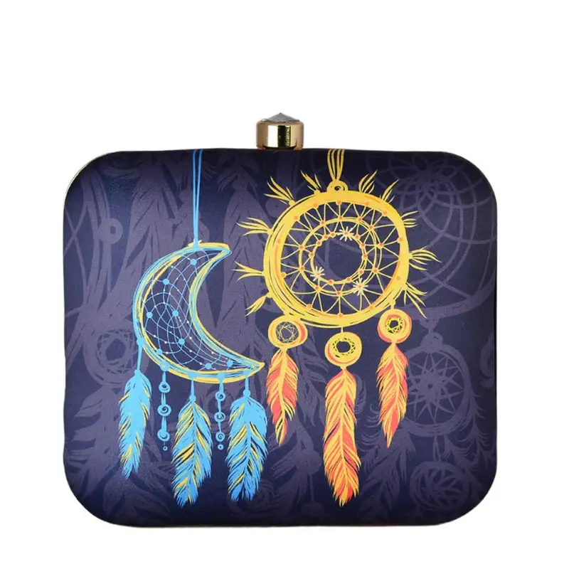 Women Blue-Orange Dream Catcher Printed Clutch