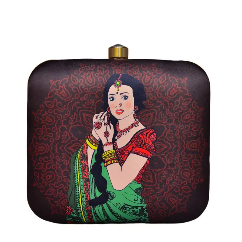 Women Green Saree Women Printed Clutch