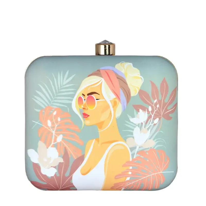 Women White Hair Woman Printed Clutch