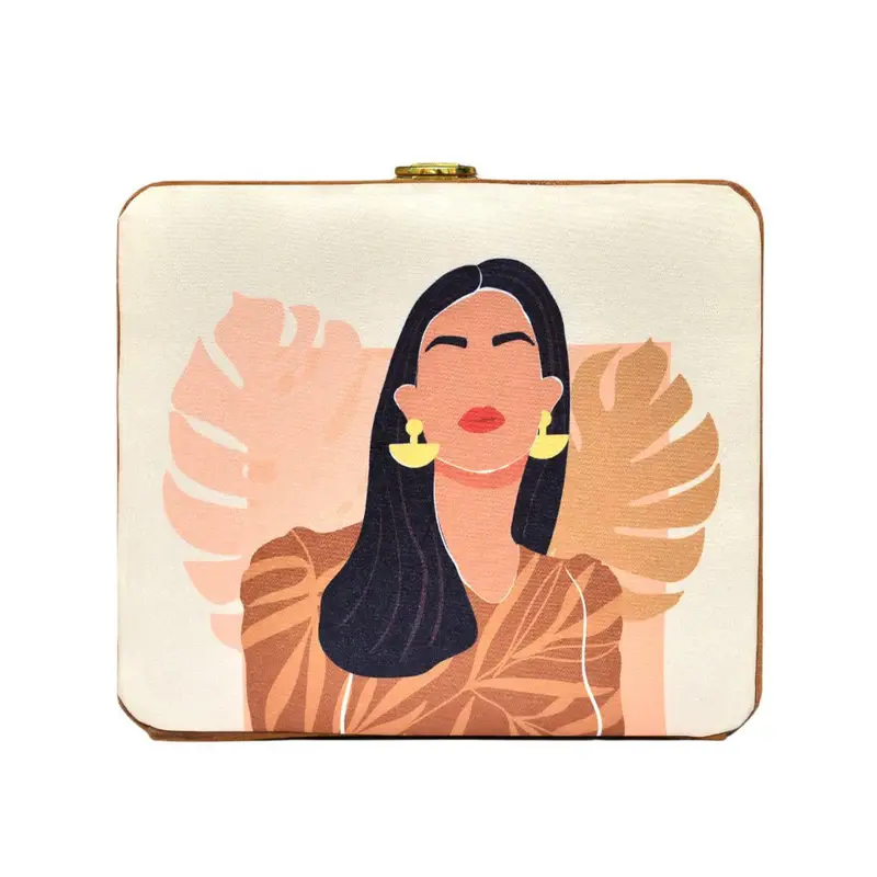 Women Brown Woman Printed MDF Clutch
