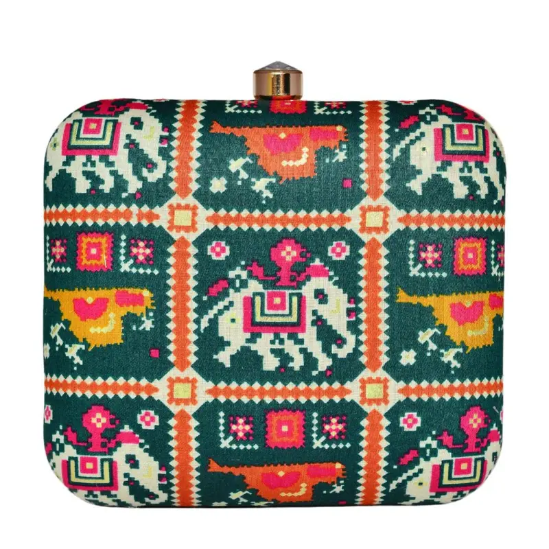 Woman Green Fabric Clutch