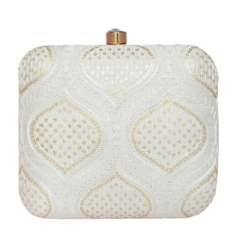 Woman White Embroidered Clutch