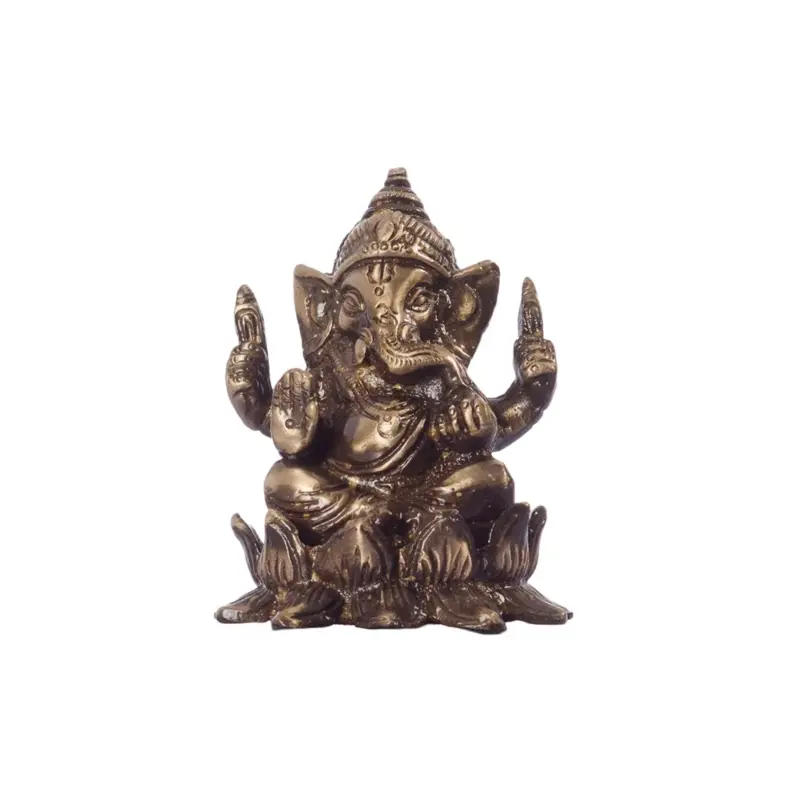 Antique Finish Brass Lord Ganesha Idol On Lotus Flower