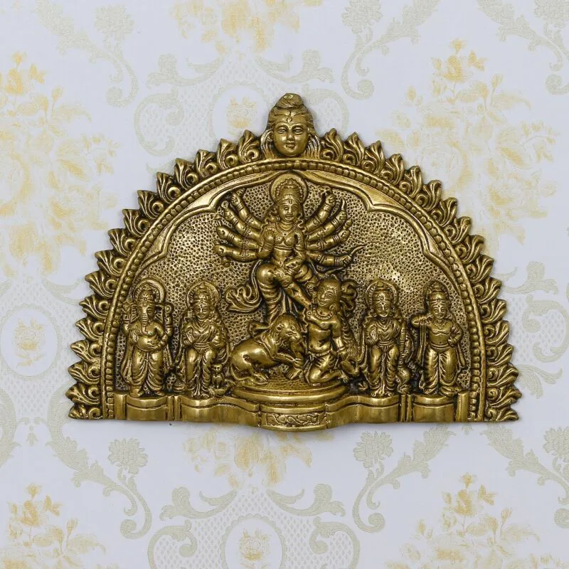 Golden Brass Goddess Durga Mata Wall Hanging