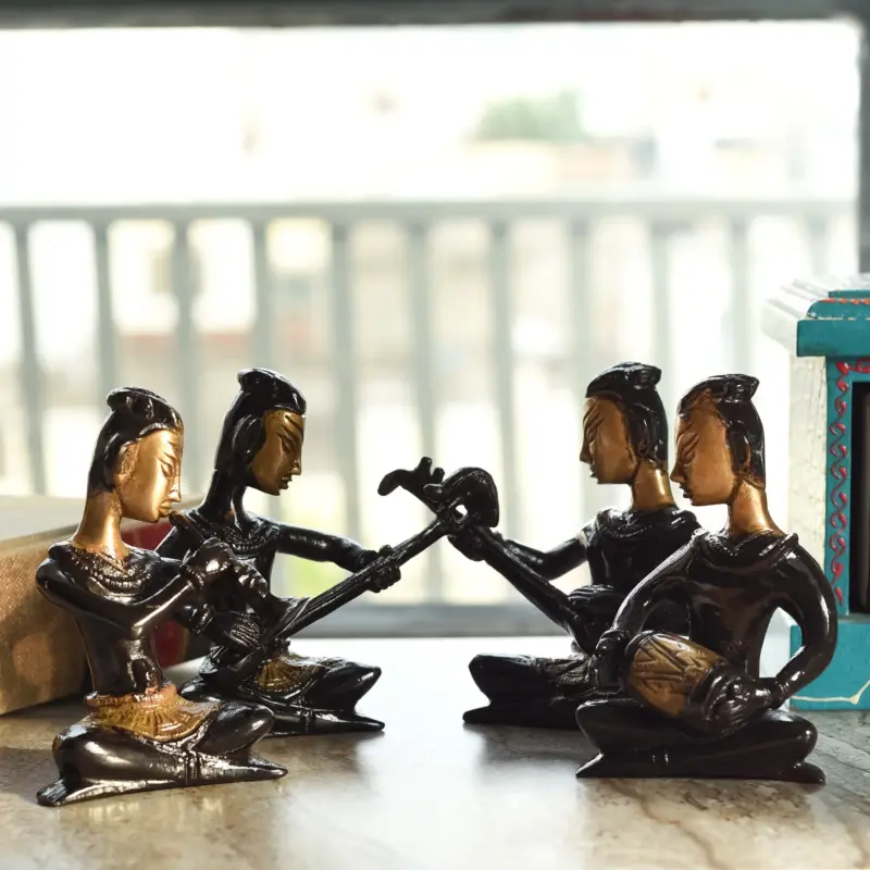 Black and Golden Brass Decorative Musicians Showpiece Set of 4