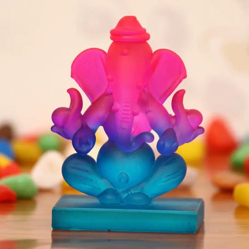 Pink and Blue Transparent Double Sided Crystal Lord Ganesha Idol For Home, Office and Car Dashboard