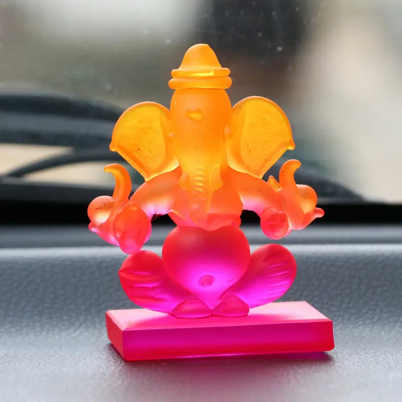 Pink and Orange Double Sided Crystal Car Ganesha Showpiece