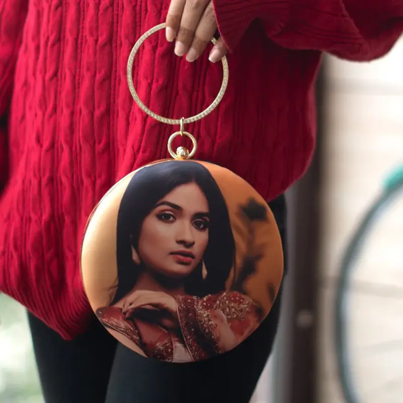 Women Portrait Caricature Personalised Round Clutch Bag