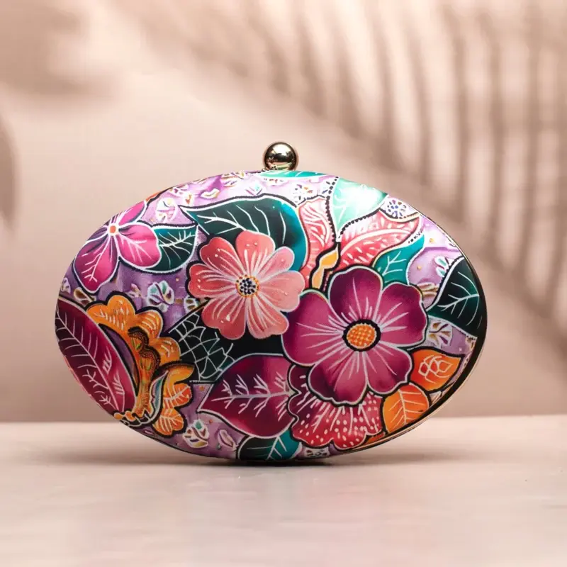 Women Pink Floral Printed Oval Clutch