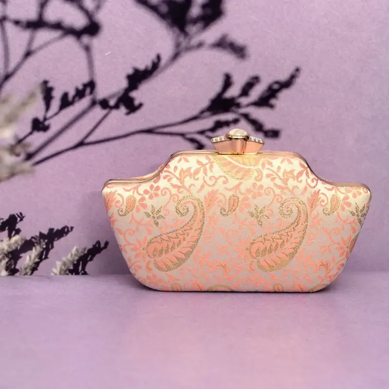 Women Peach Leaf Embroidered Clutch