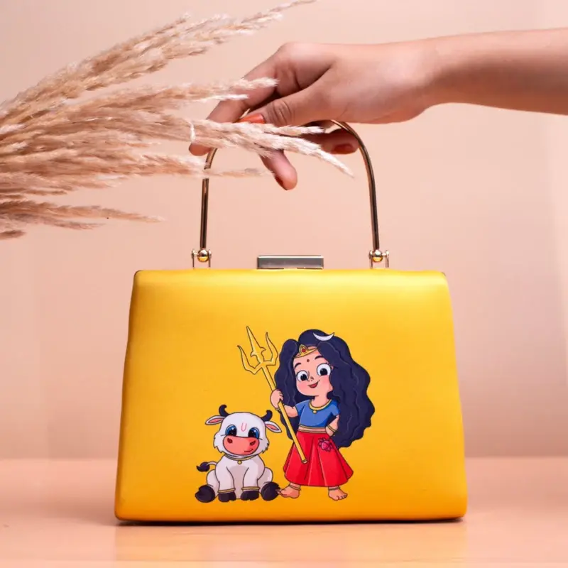 Women Yellow Durga Printed Clutch