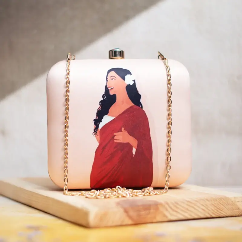 Women Red Saree Women Printed Clutch