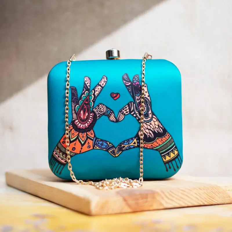 Women Blue Heart Printed Clutch