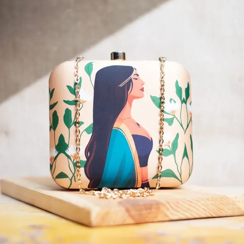 Woman Brown Girl Portrait Printed Clutch