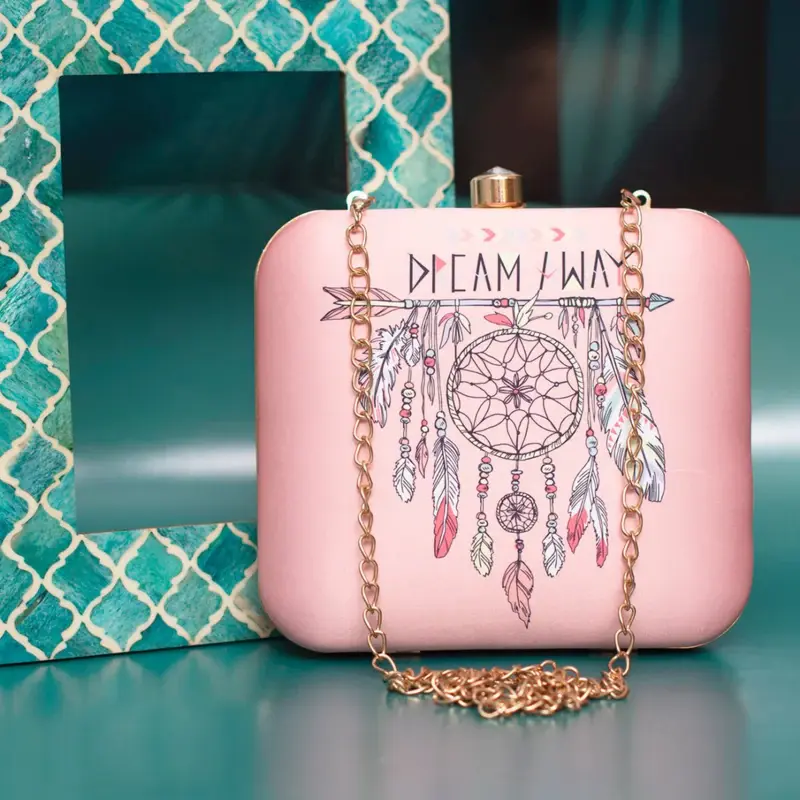 Woman Pink Dream Catcher Printed Clutch