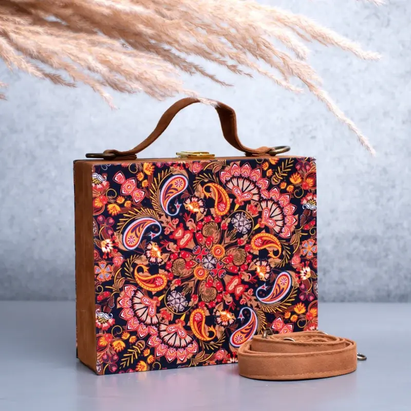 Women Paisley Printed Suitcase Style Clutch