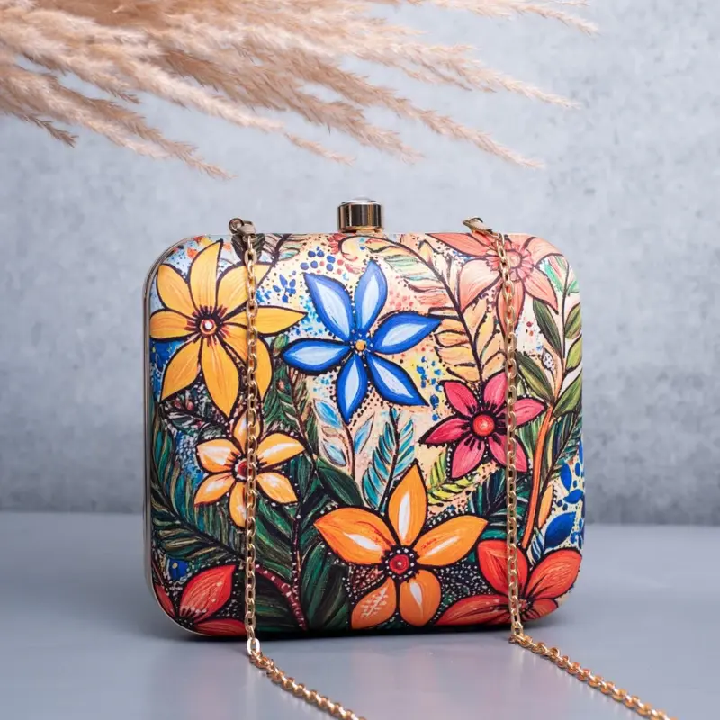Woman Multicolored Floral Printed Clutch