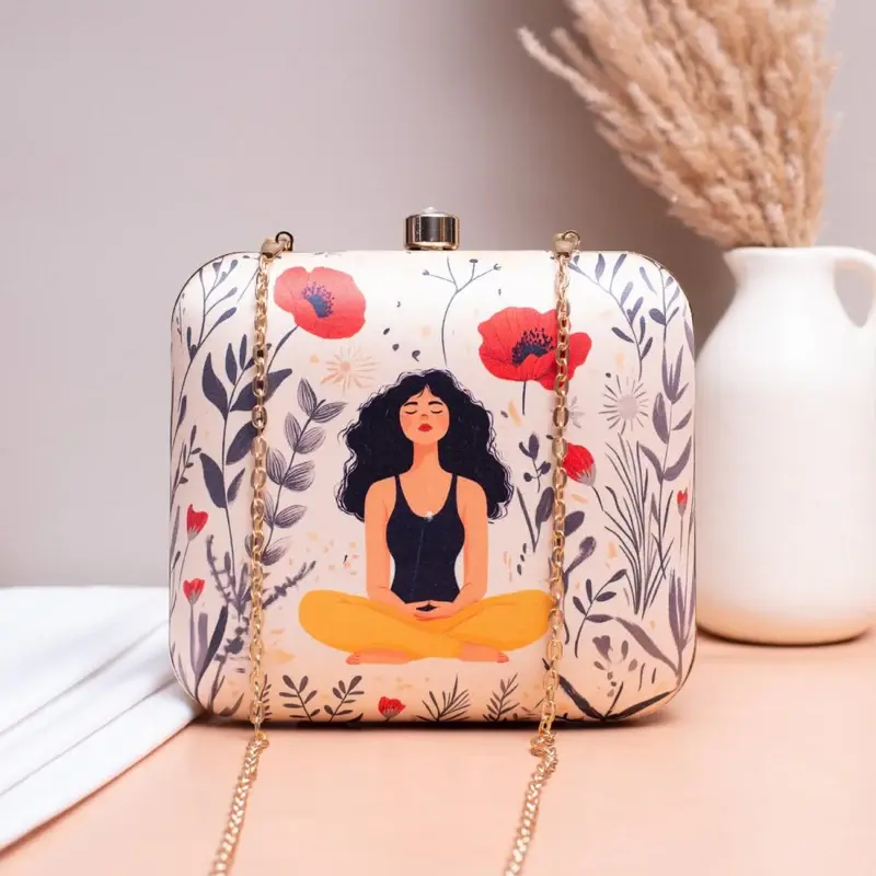 Women Meditating Girl Portrait Printed Clutch