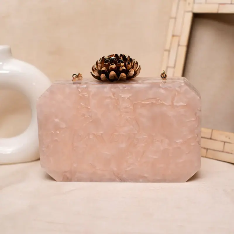 Women Baby Pink Stone Acrylic Clutch
